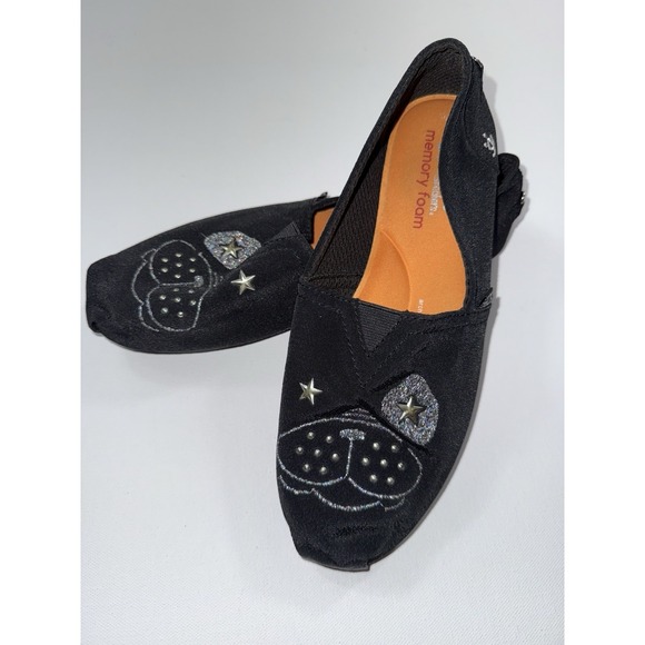 BOBS by Skechers Black Slip On Flats Dog Cat Face Stars Memory Foam Women's 9.5 - Picture 6 of 9